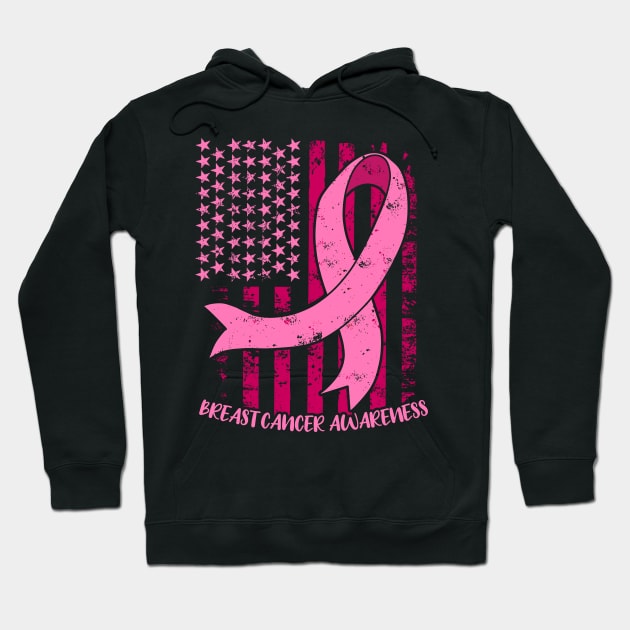 Breast Cancer Awareness American Flag Gift Design Hoodie by Linco